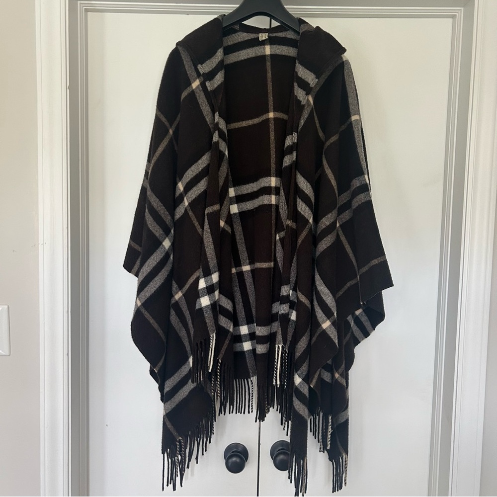 Burberry Brown and Cream Hooded Poncho
